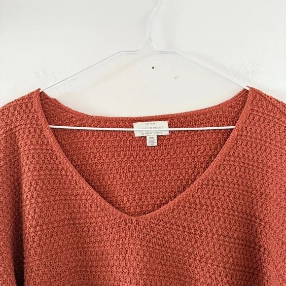 Lucky Brand Textured Knit V-Neck Sweater Rust Terracotta Cotton Blend - Picture 3 of 6